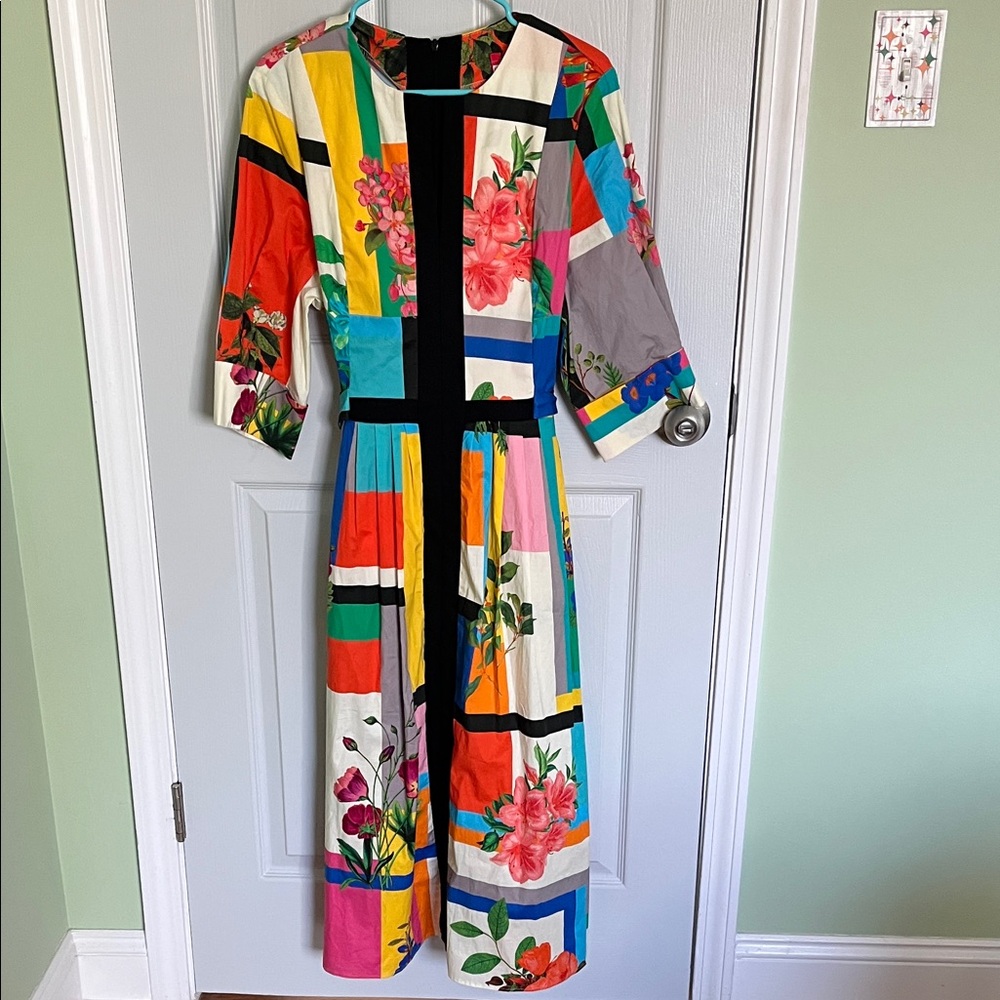 IC COLLECTION Colorful Patchwork Floral Midi Dress - image 1